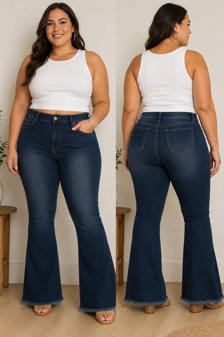Chic Denim Harley High Rise Flare Jeans Womens 24 Dark Wash Stretch Raw Hem NWT